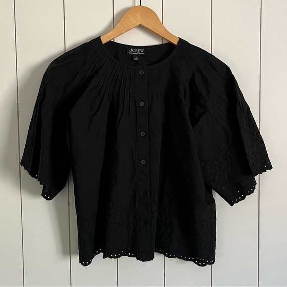 J. Crew Jolie Eyelet Cotton Poplin Top Black - Picture 3 of 5